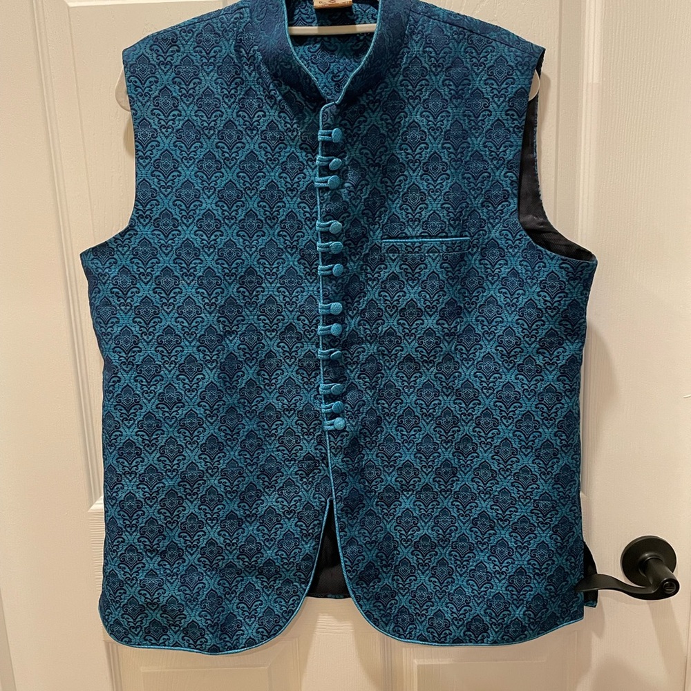 Blue Brocade Vest
